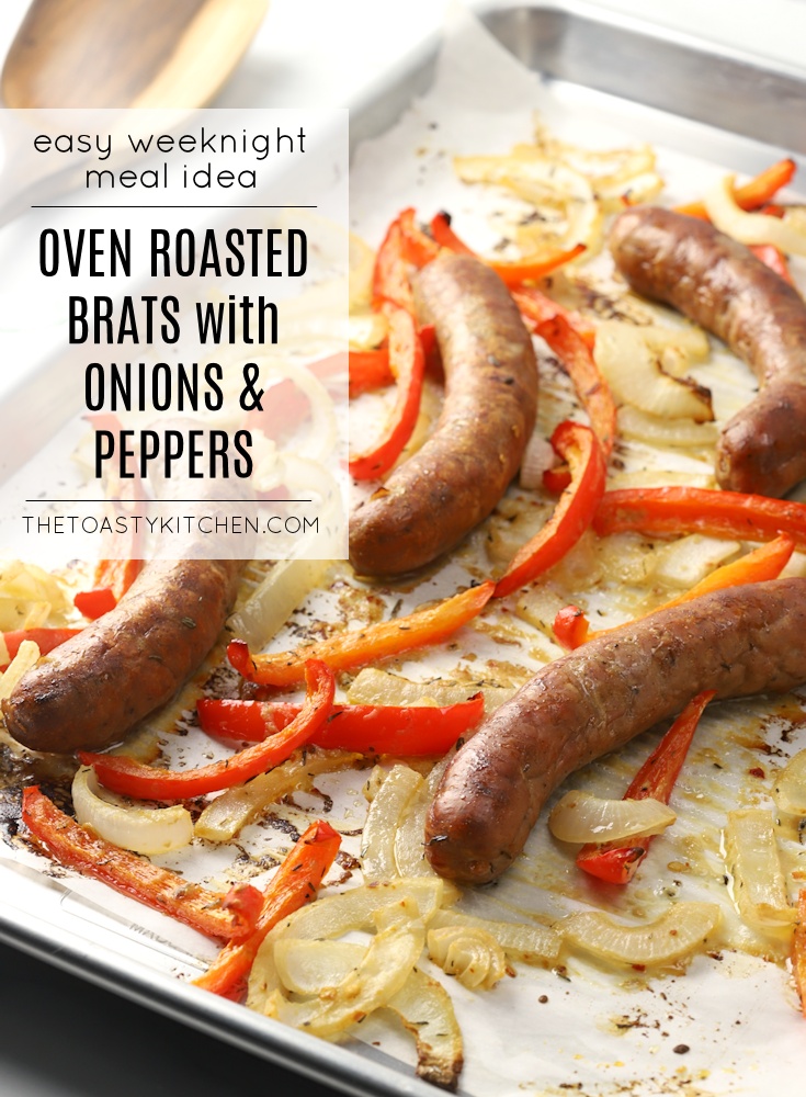 Oven Roasted Brats with Onions and Peppers by The Toasty Kitchen