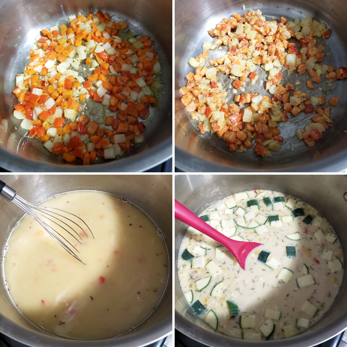Cooking a vegetable soup in a stock pot.