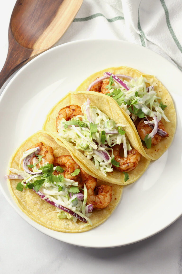 Shrimp Tacos with Jalapeño Lime Slaw - The Toasty Kitchen