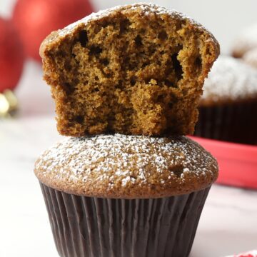 Muffins stacked on top of each other.