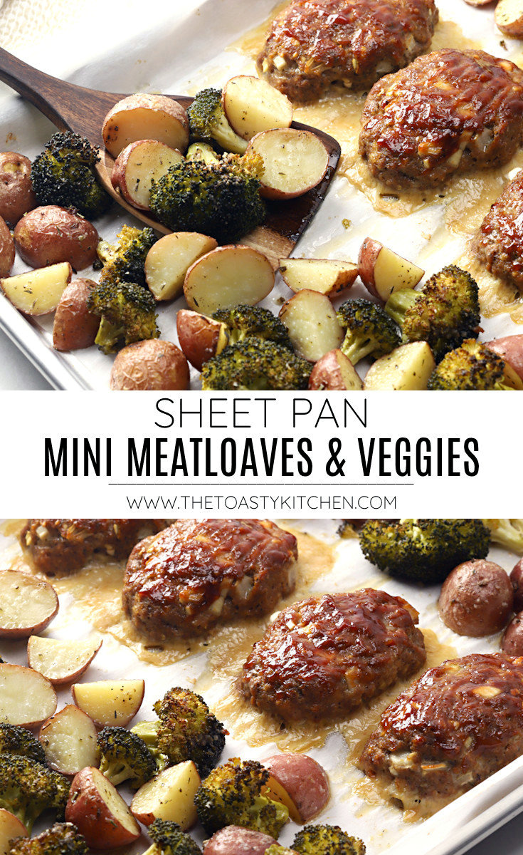 Sheet pan mini meatloaves and veggies recipe.