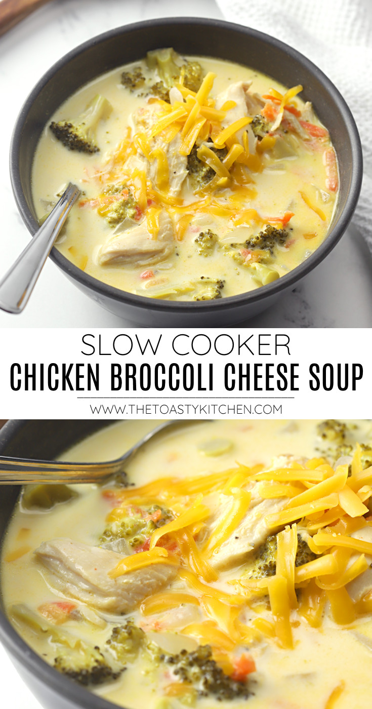 Slow cooker chicken broccoli cheese soup recipe.