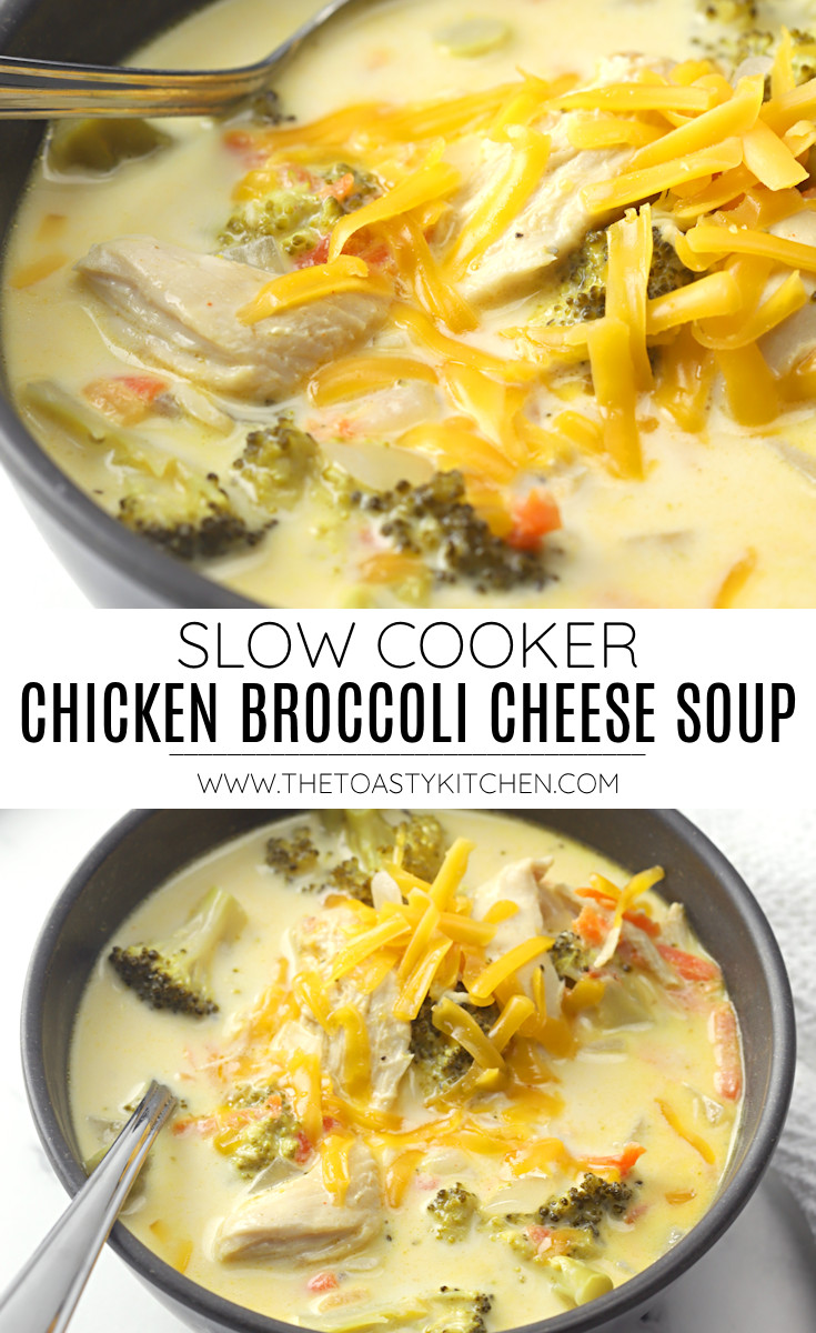 Slow cooker chicken broccoli cheese soup recipe.