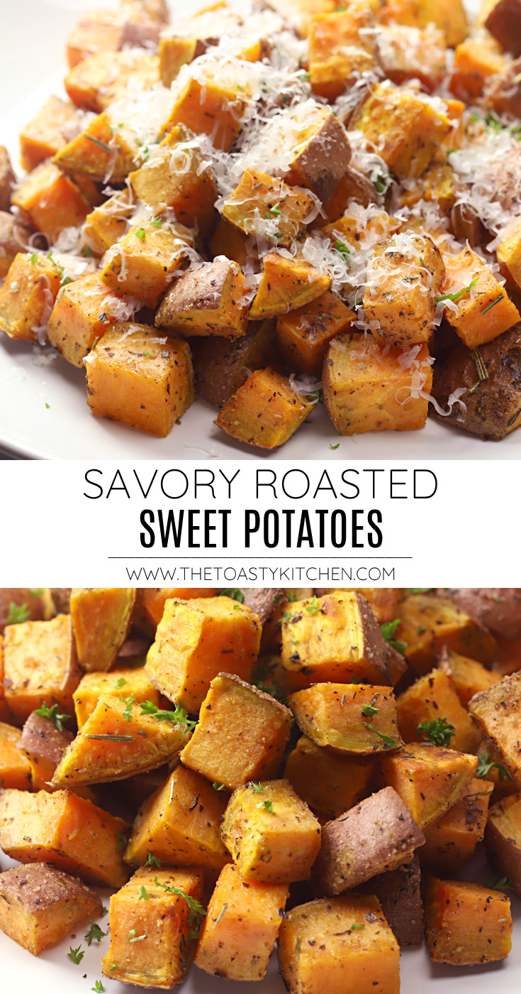 Savory roasted sweet potatoes recipe.
