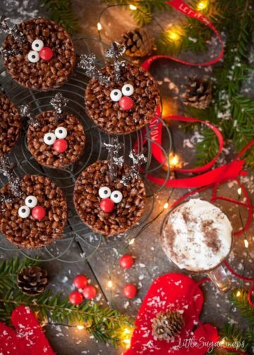Round chocolate treats decorated like reindeer.