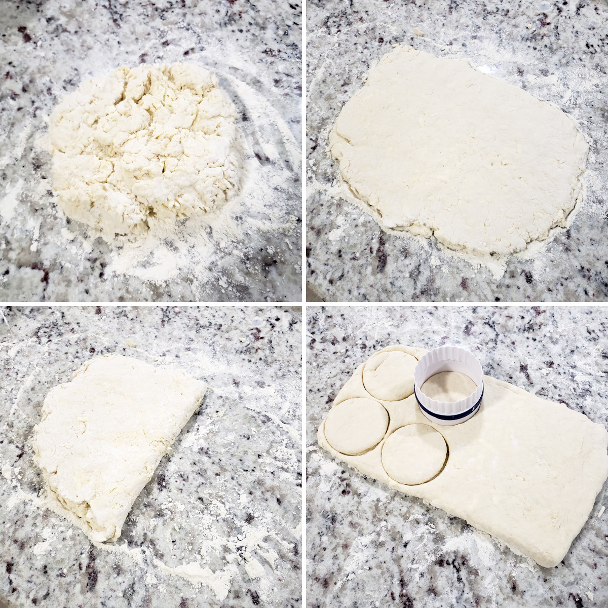 Makin and folding biscuit dough.