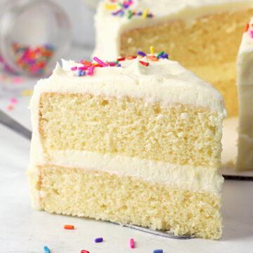 Slice of vanilla layer cake.