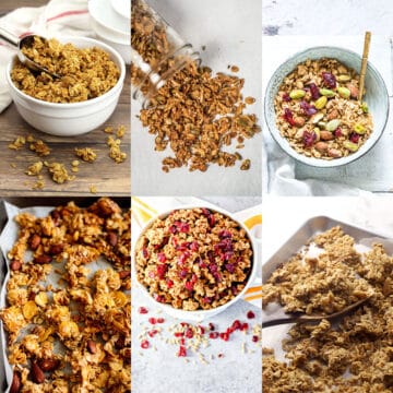 Decorative collage of homemade granola recipes.