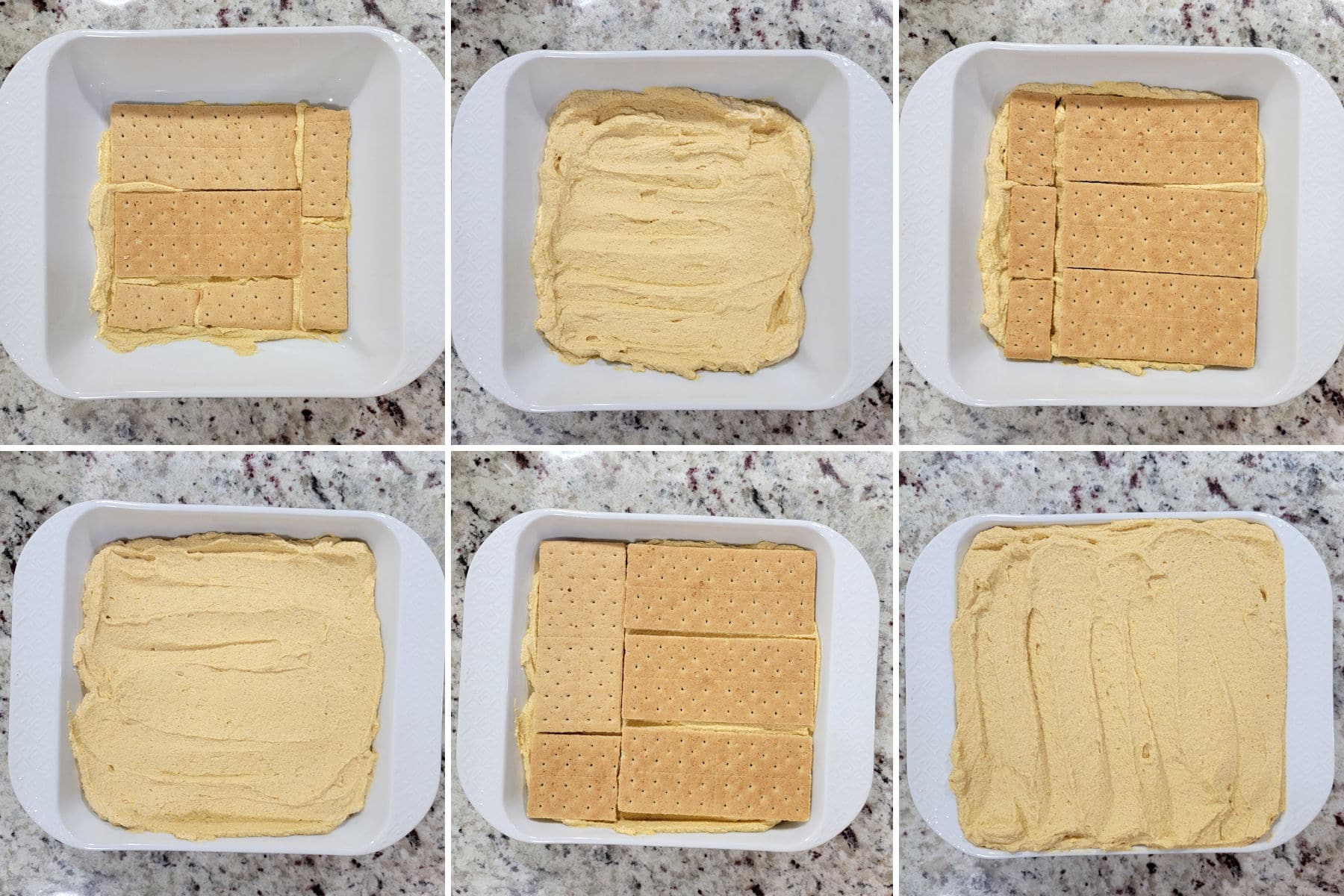 Assembling layers of a pumpkin icebox cake.