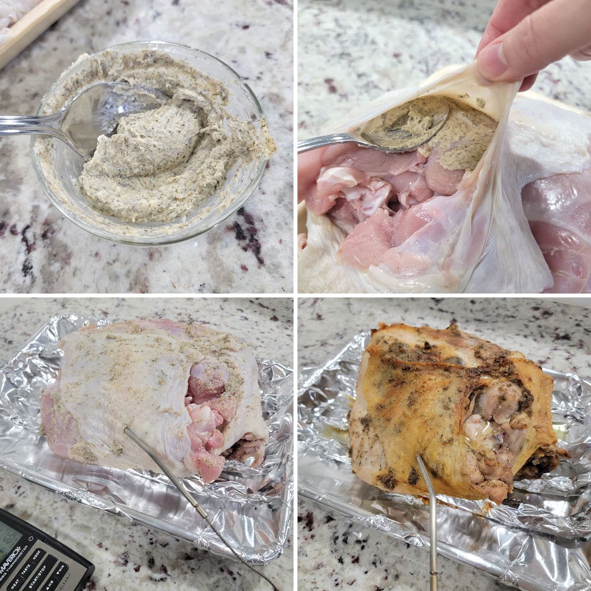Preparing turkey breast for oven roasting. 