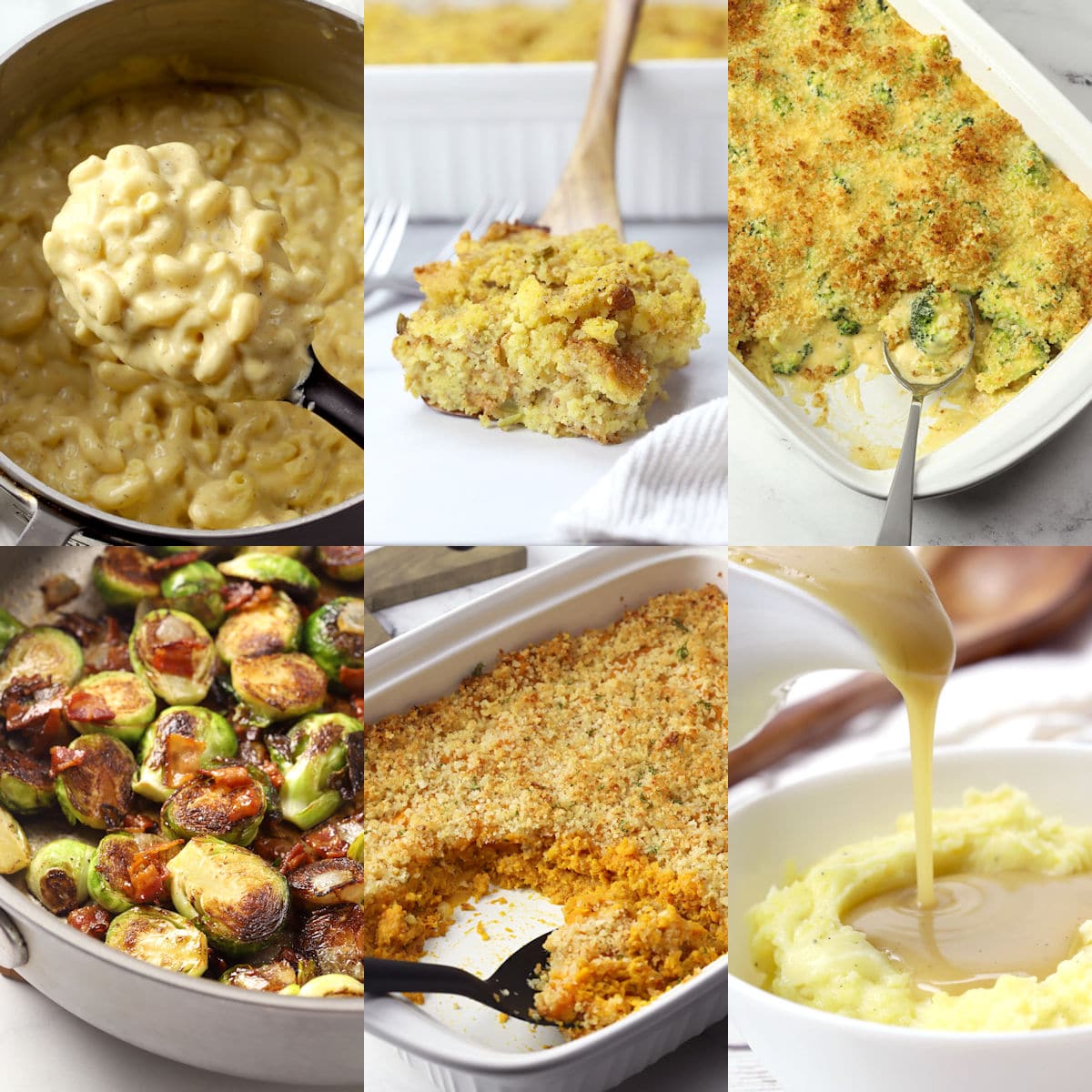 Collage of Thanksgiving side dishes.