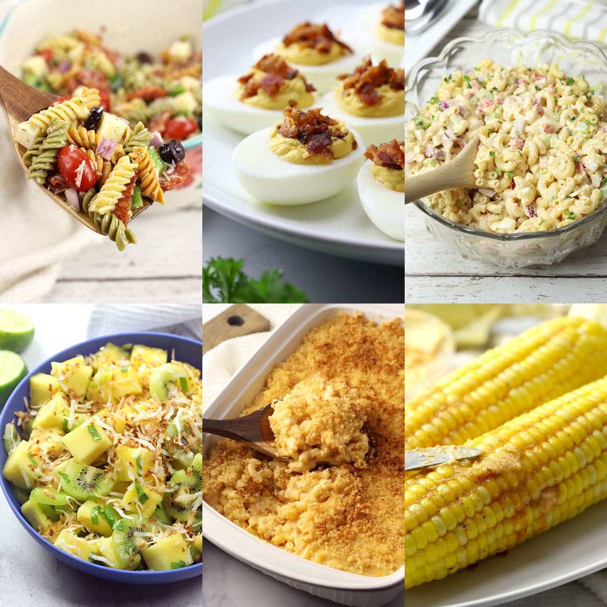 Collage of side dishes for a summer barbecue.