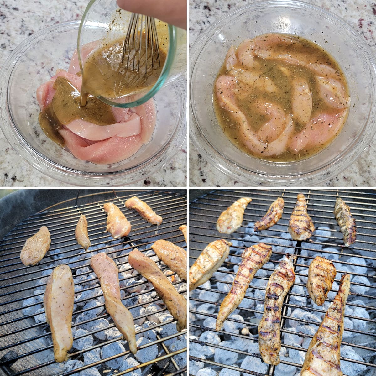 Grilling chicken tenders.
