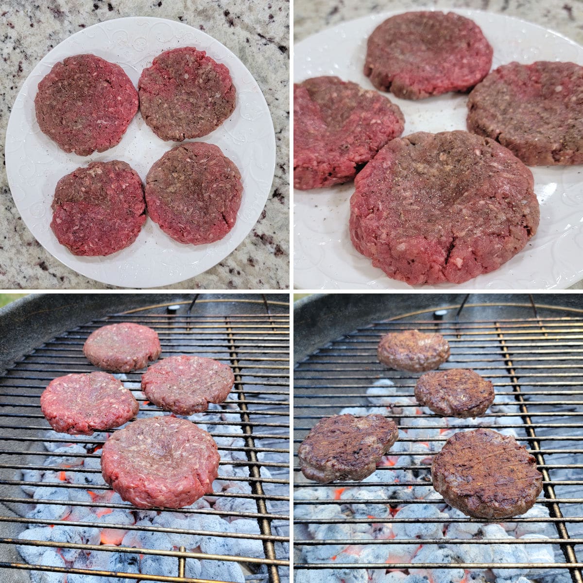 Forming bison burger patties and cooking on the grill.