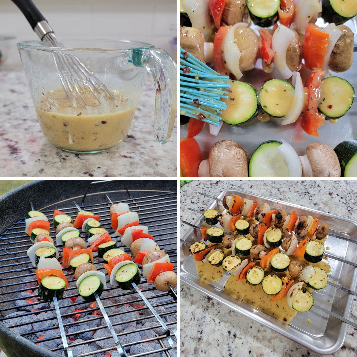Assembling and grilling vegetable skewers.