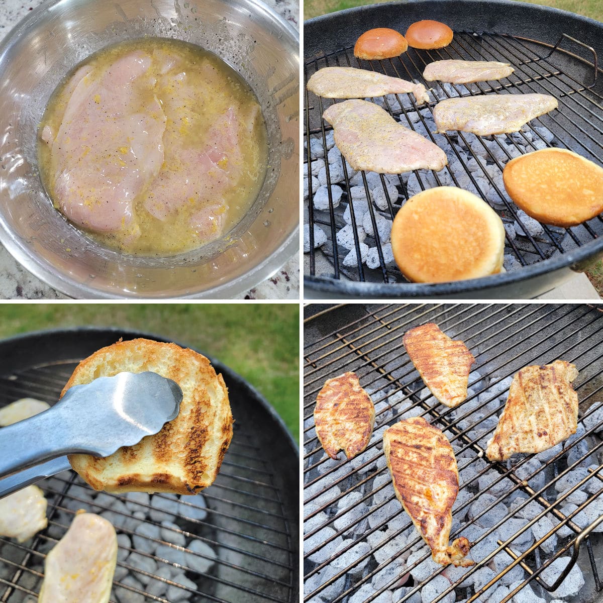 Preparing lemon pepper chicken for grilling.