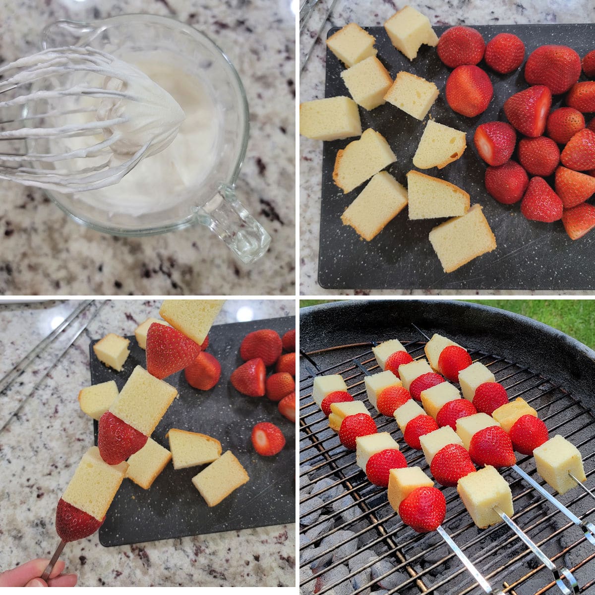 Assembling and grilling shortcake kebabs.