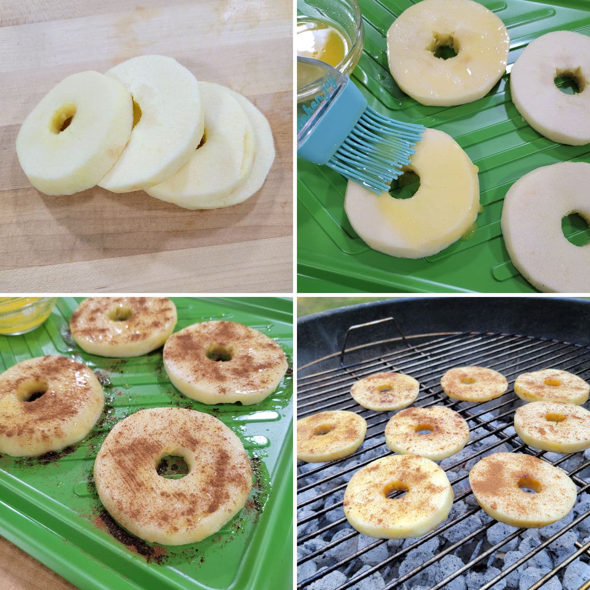 Preparing apples with butter and cinnamon, then grilling.