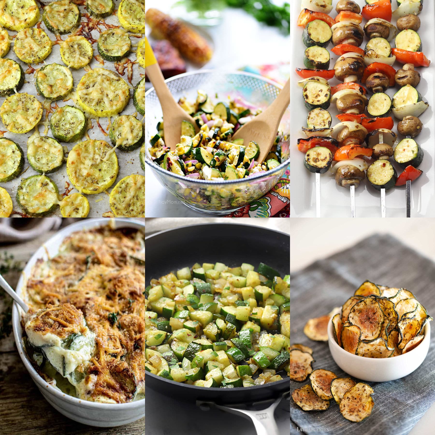 Decorative collage of zucchini side dishes.