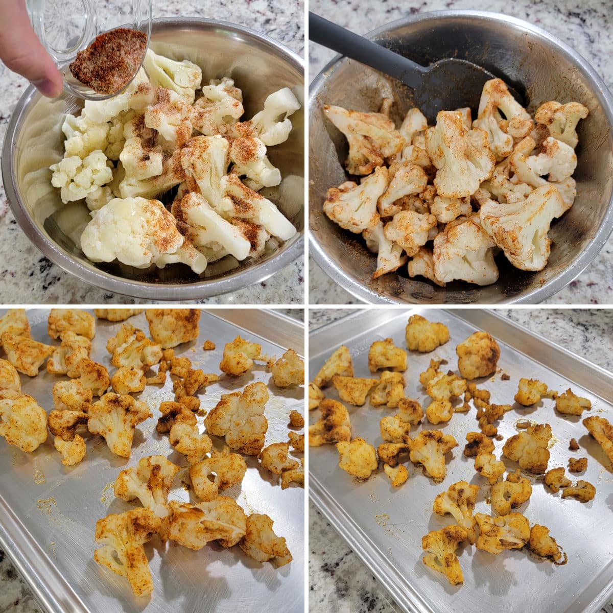 Making roasted cauliflower on a sheet pan.