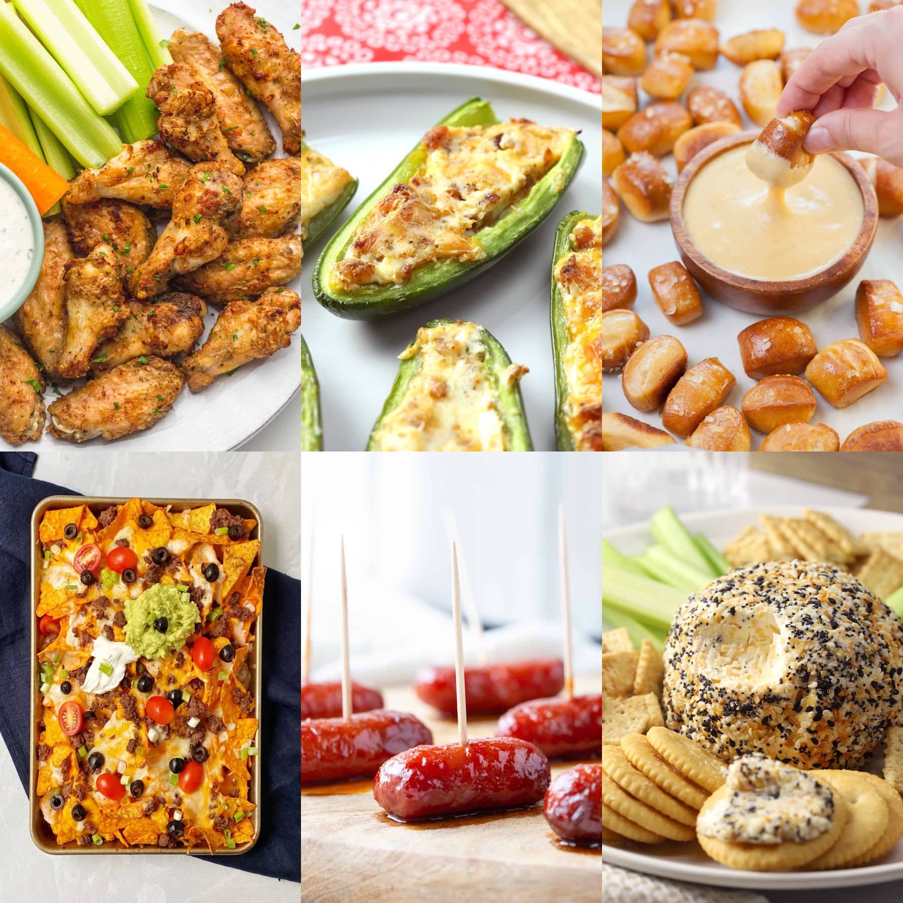 Easy football party appetizers collage.