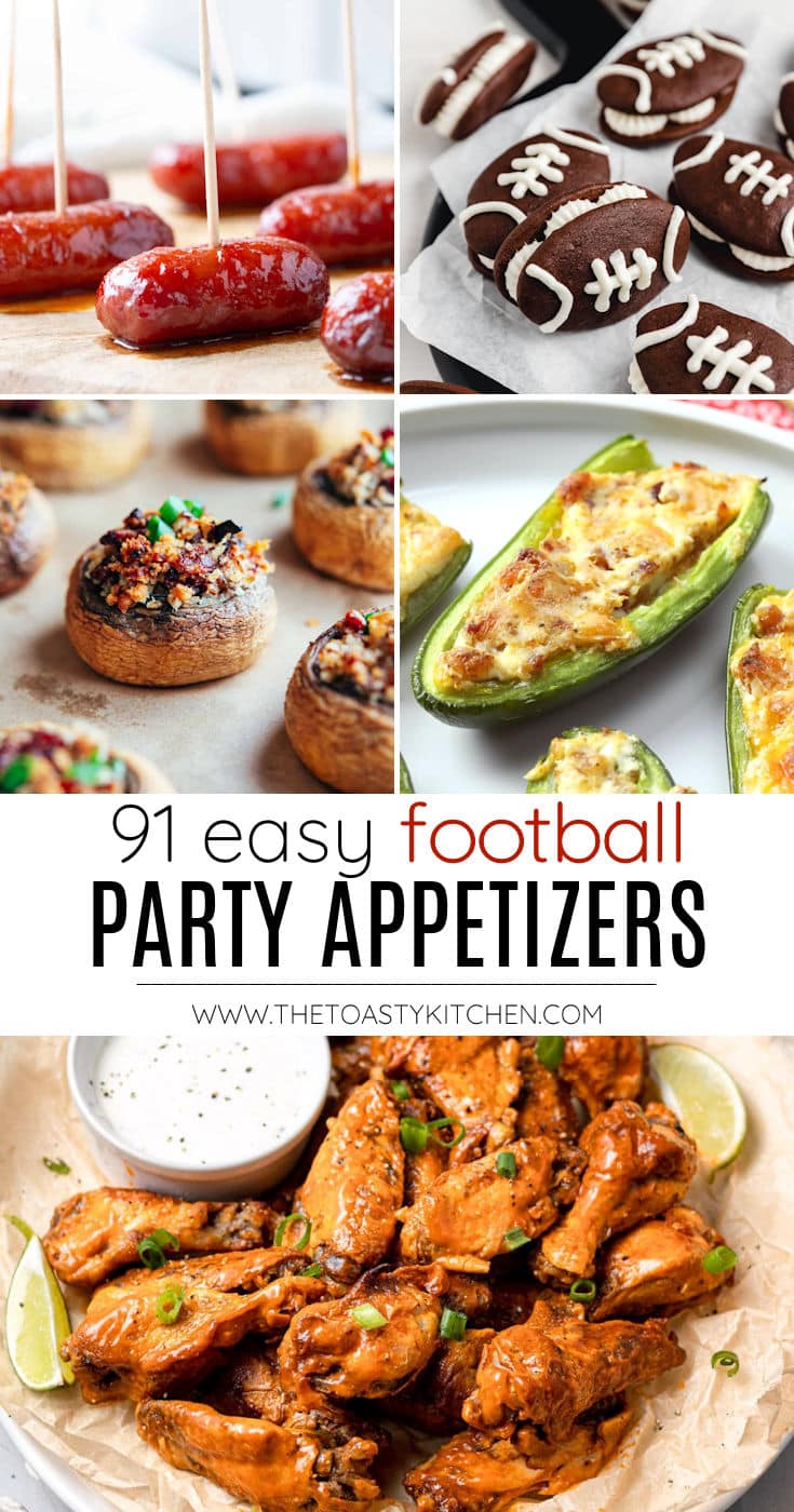 Football party appetizers collage.