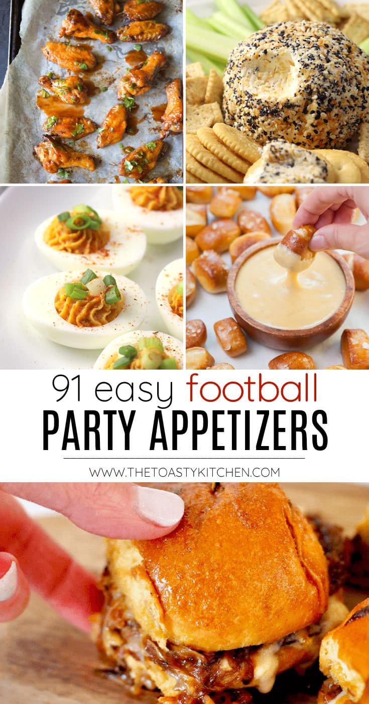 Football party appetizers collage.