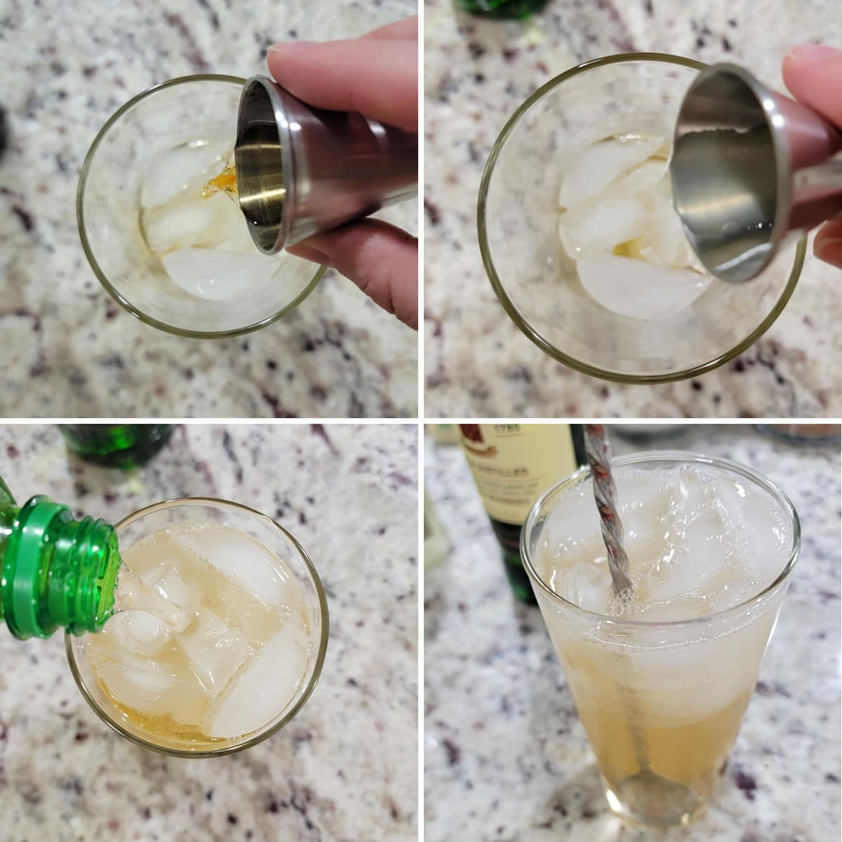 Mixing an Irish buck in a highball glass.