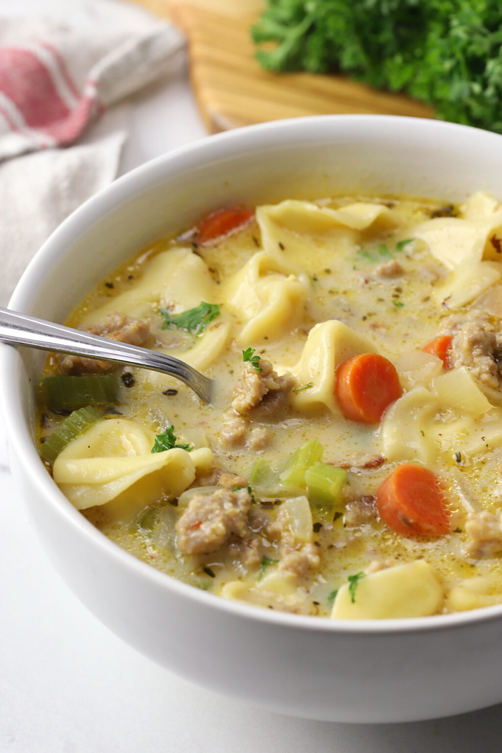 Sausage Tortellini Soup - The Toasty Kitchen