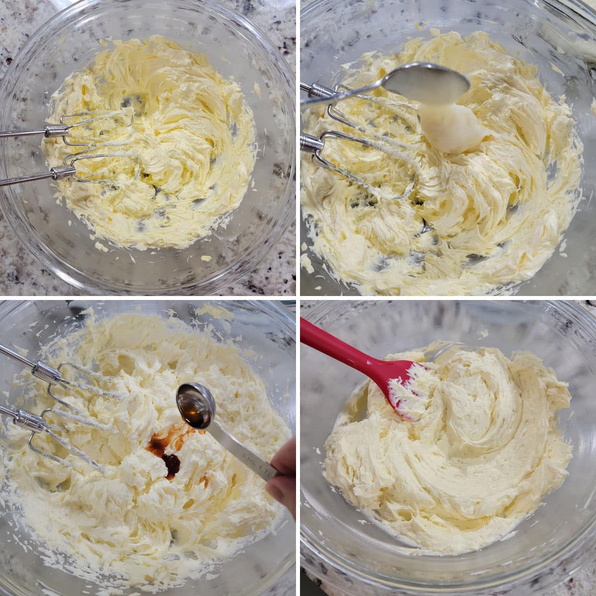 Whipping ermine frosting in a glass bowl.