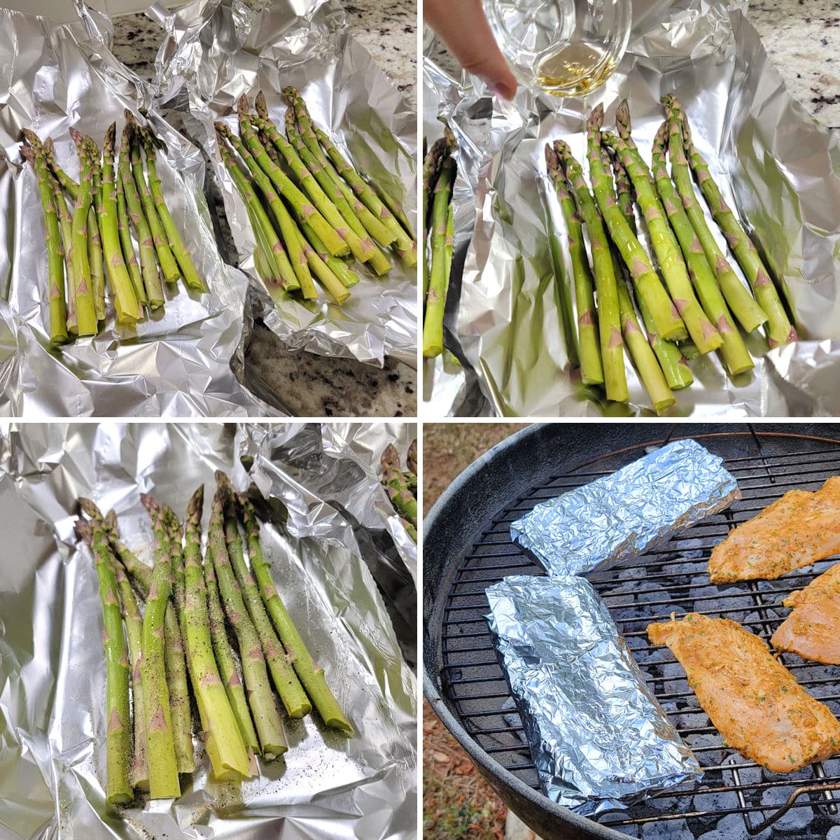 Preparing and grilling asparagus in foil packets.