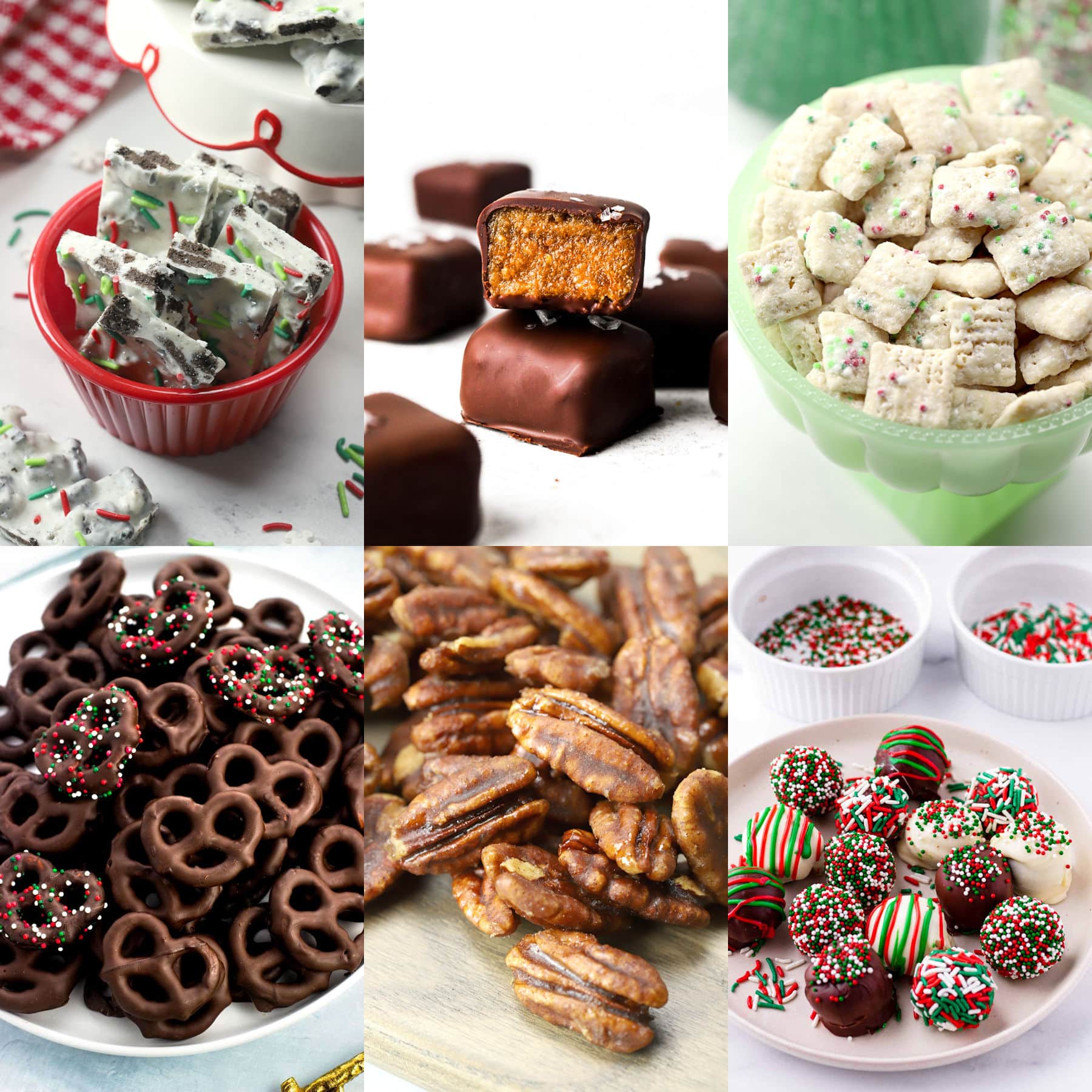 A decorative collage of no-bake treats for Christmas.