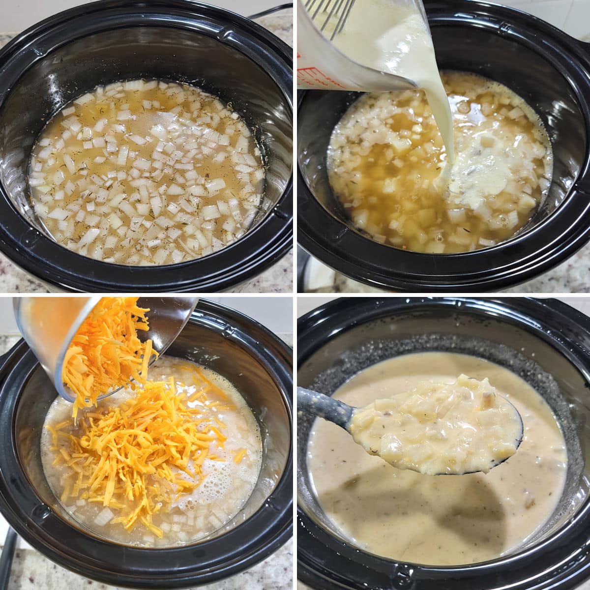 Making potato soup in a slow cooker.