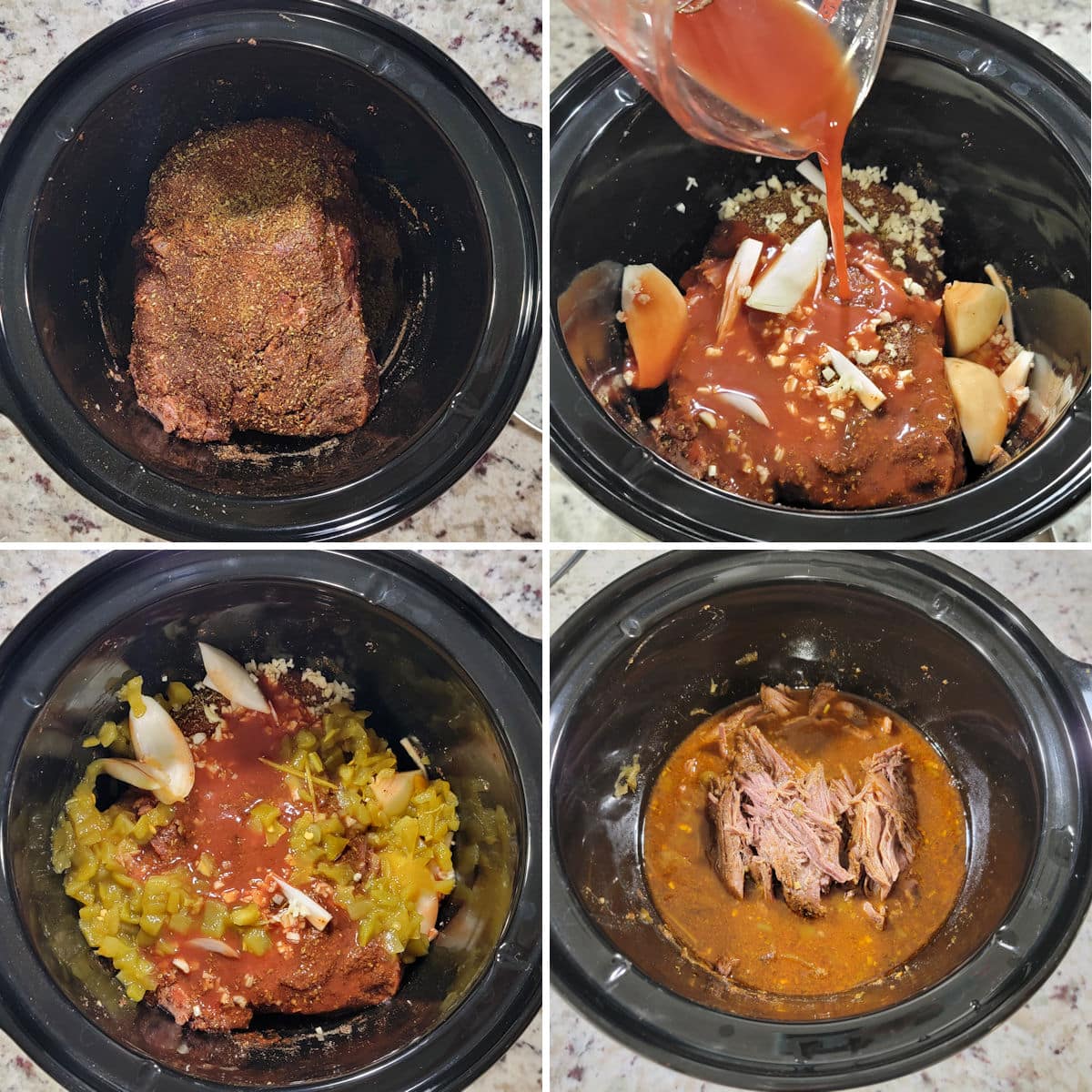 Making Mexican shredded beef in a slow cooker.