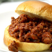 A sloppy joe sandwich on a plate.