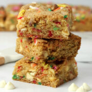 A stack of birthday cookie bars.