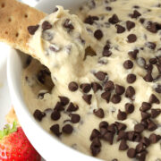 Cookie dough dip with a graham cracker.