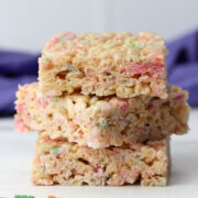 A stack of birthday cake rice krispies treats.