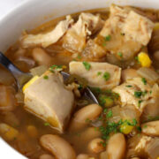A spoonful of white chicken chili.