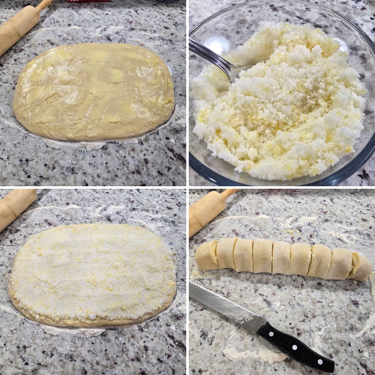 Assembling lemon sweet rolls.