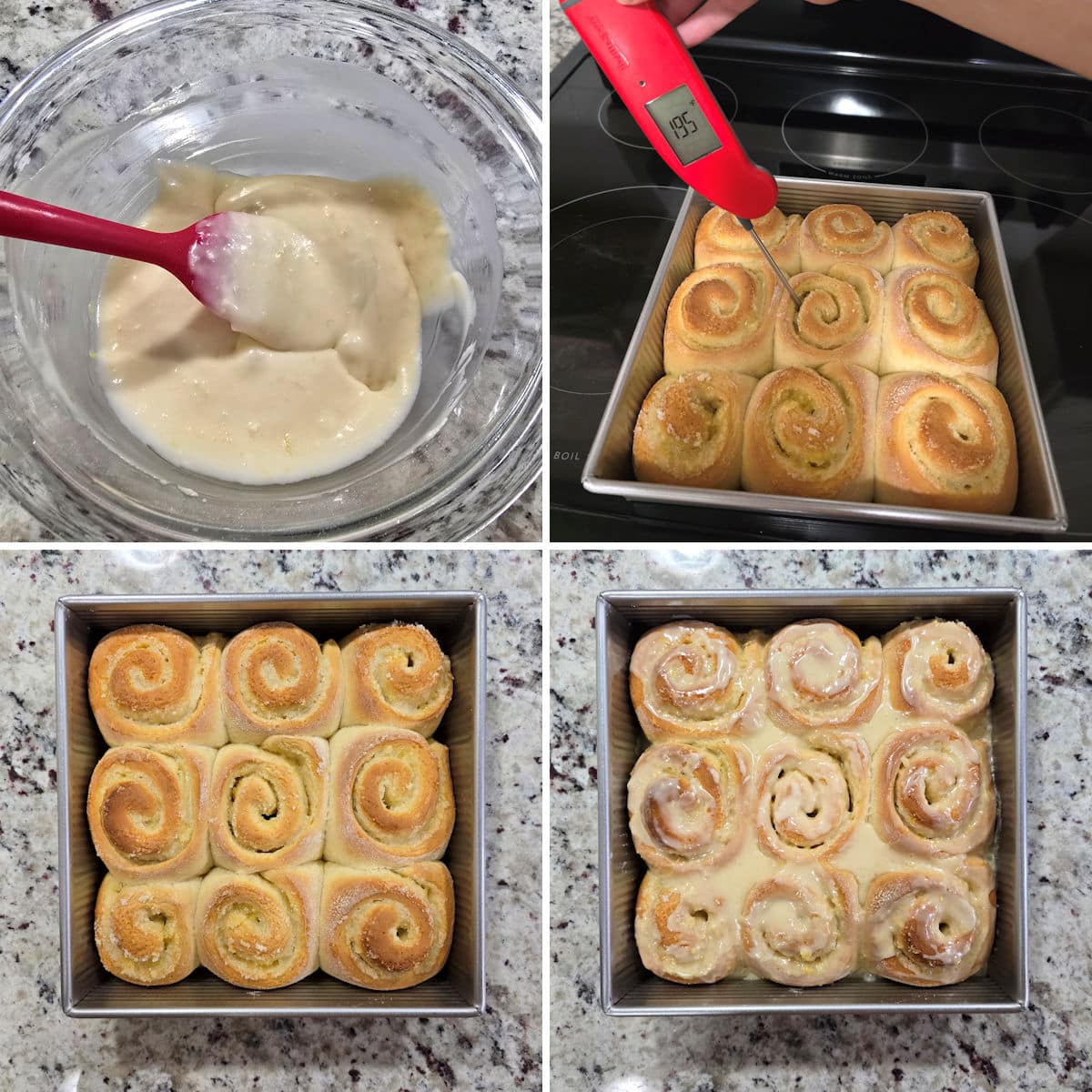 Baking and frosting lemon sweet rolls.