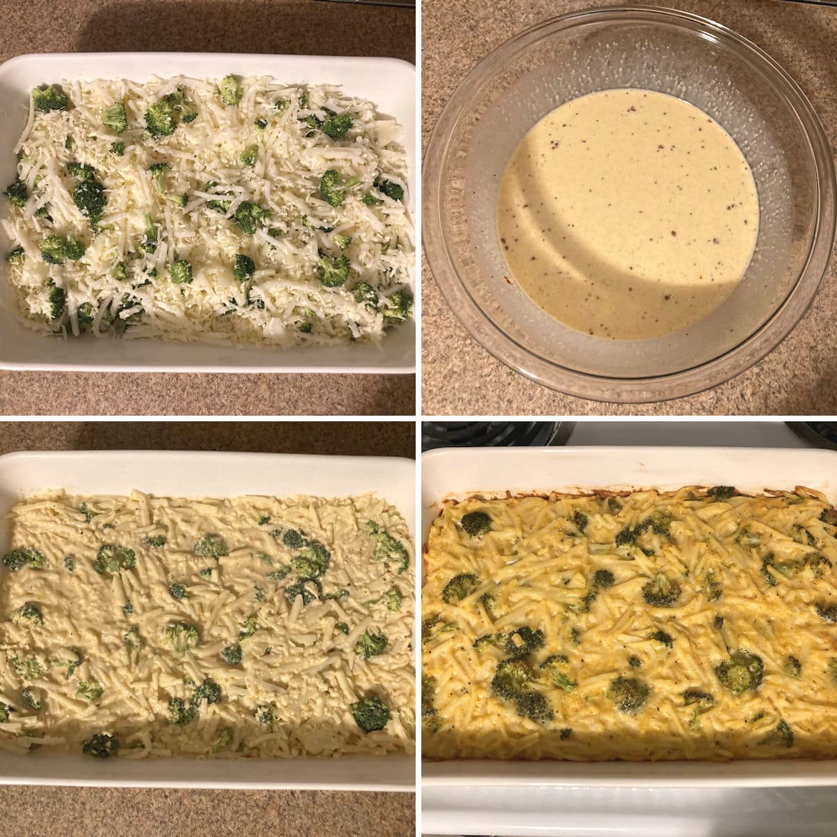 Making broccoli cheese breakfast casserole.