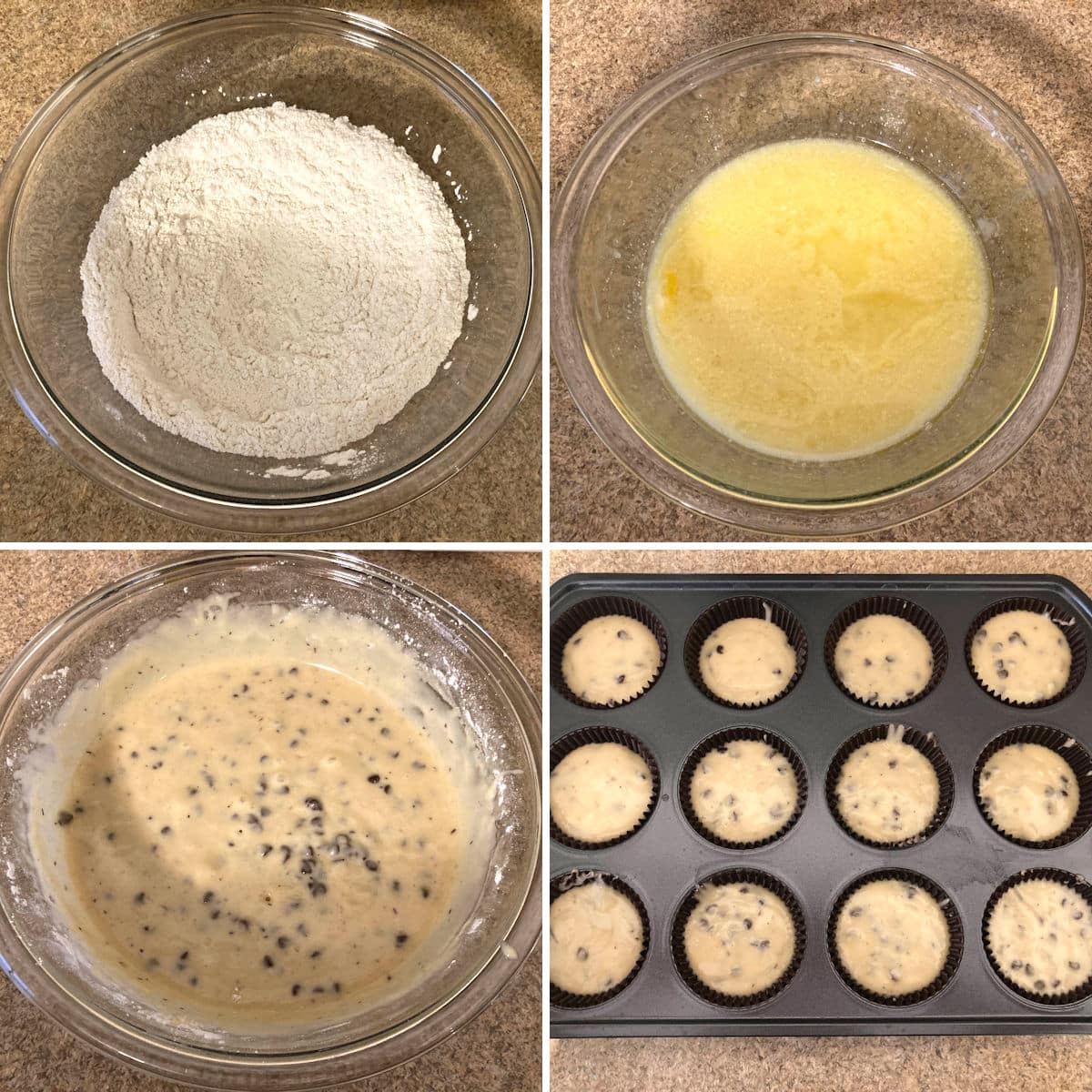 Making chocolate chip muffins.