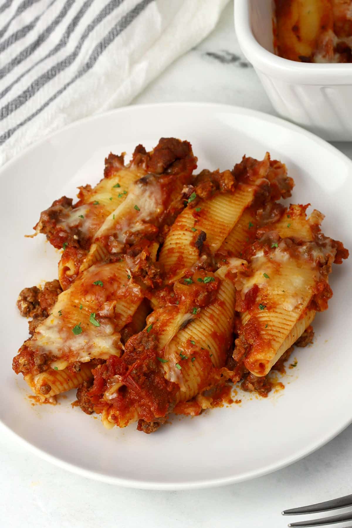A plate of beef stuffed shells.