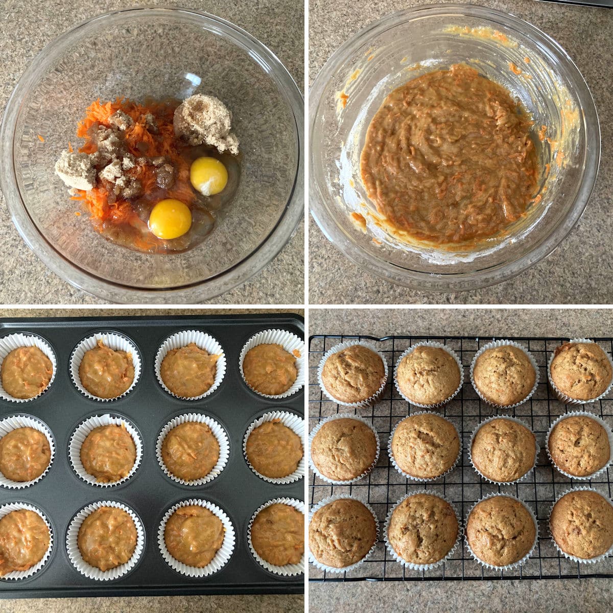 Making carrot cake cupcakes.