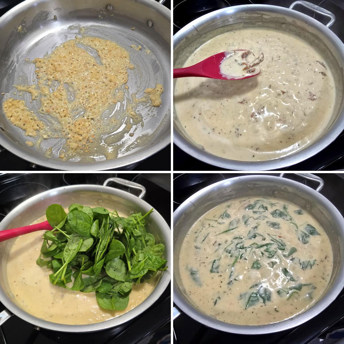 Making Tuscan cream sauce.