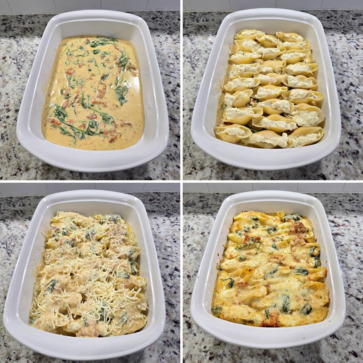Making Tuscan stuffed shells.