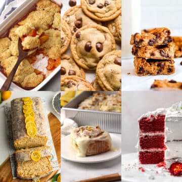 A decorative collage of egg-free desserts.