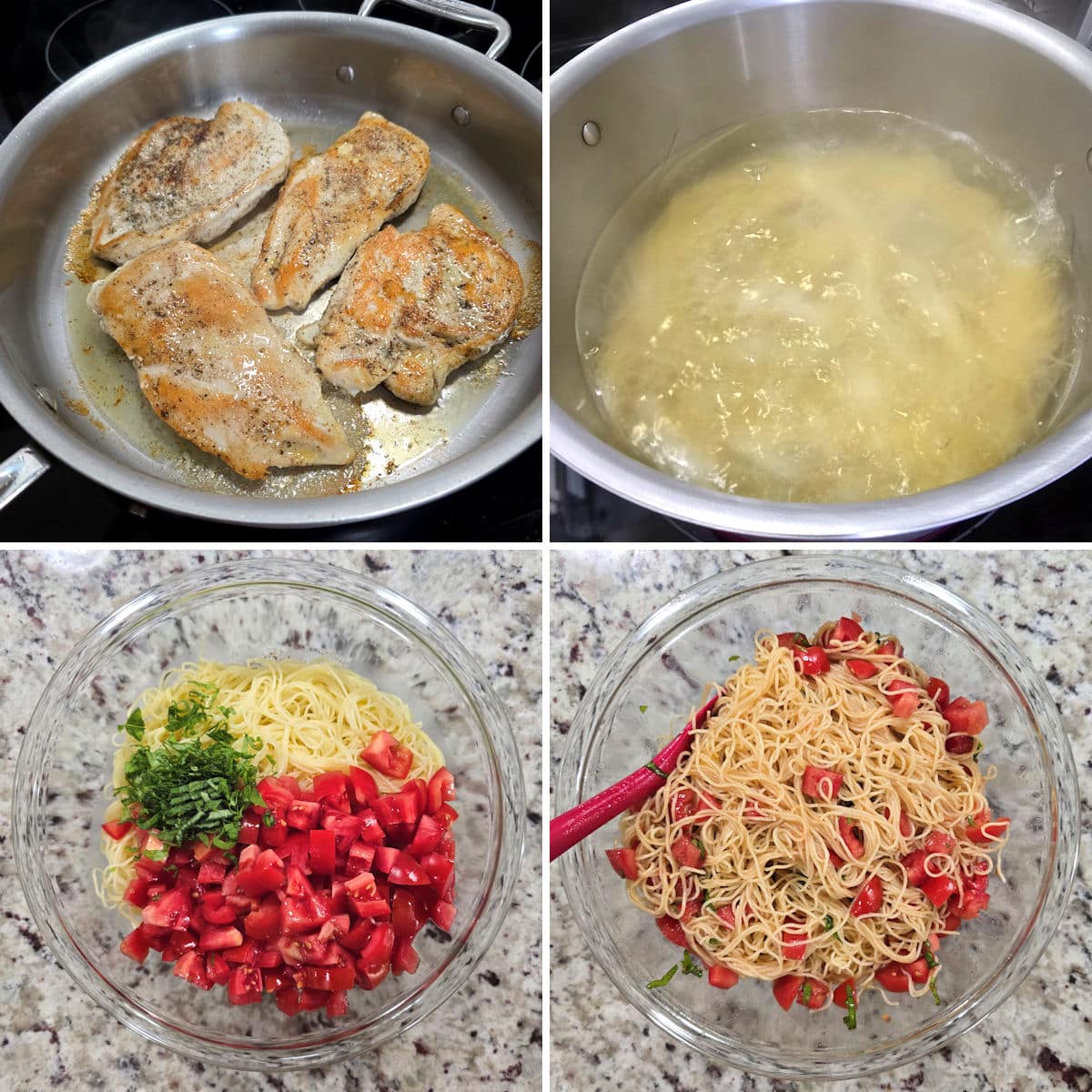 Making Bruschetta Chicken Pasta.
