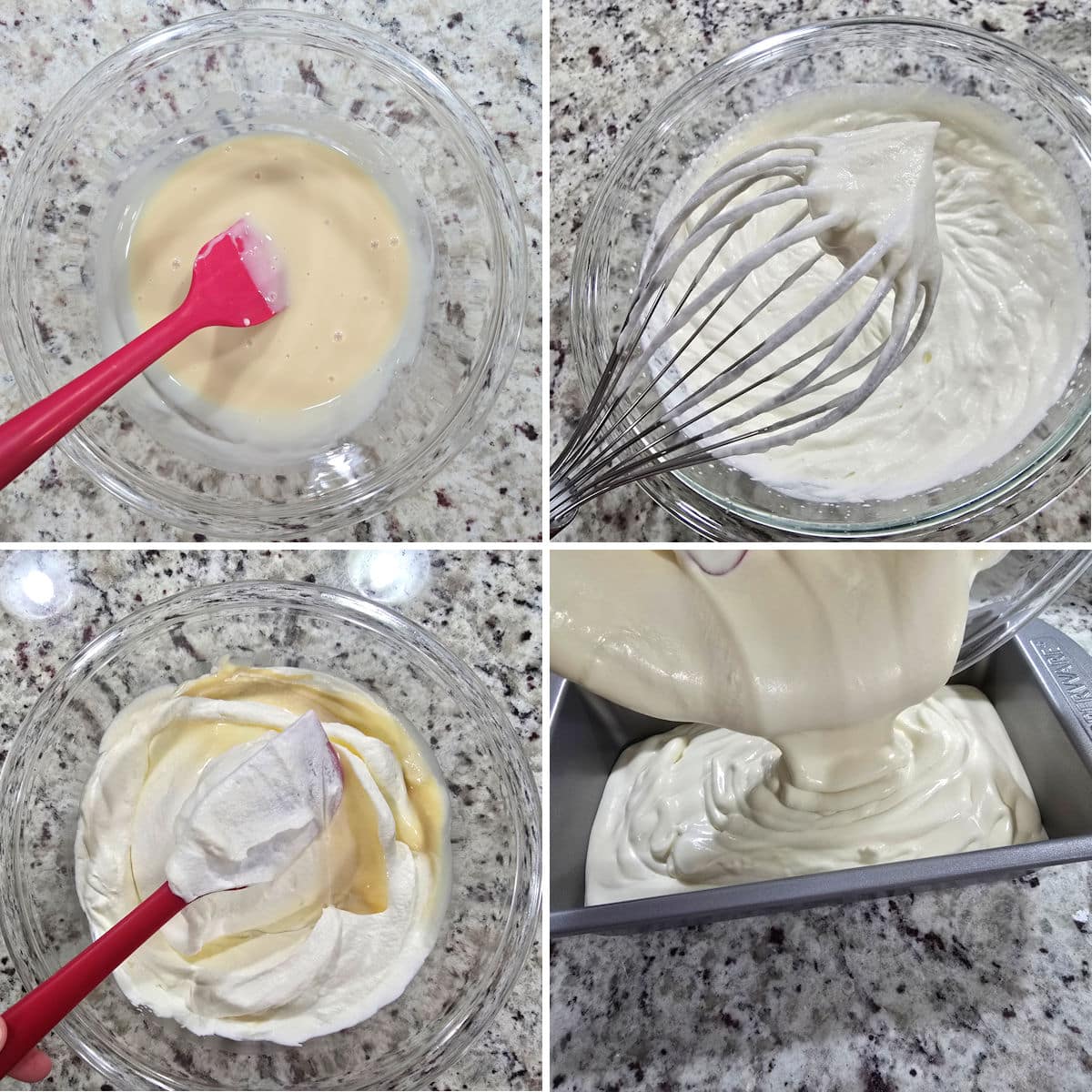 Making no churn vanilla ice cream and pouring into a 9x5 pan.